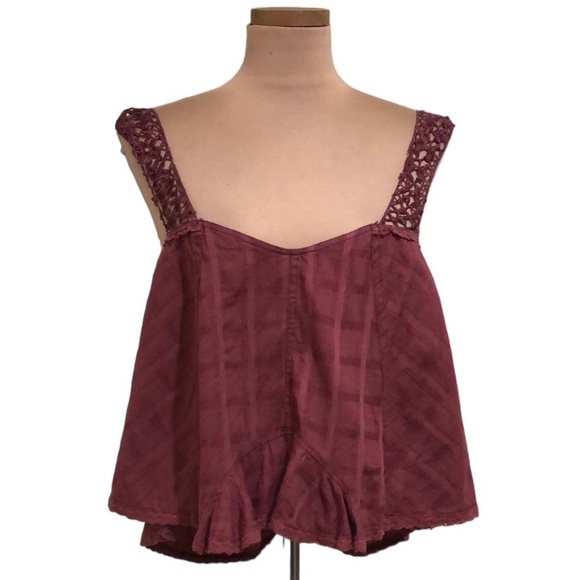 Free People New Romantics Tank Top Size Medium Burgundy Red Lace - Picture 1 of 7
